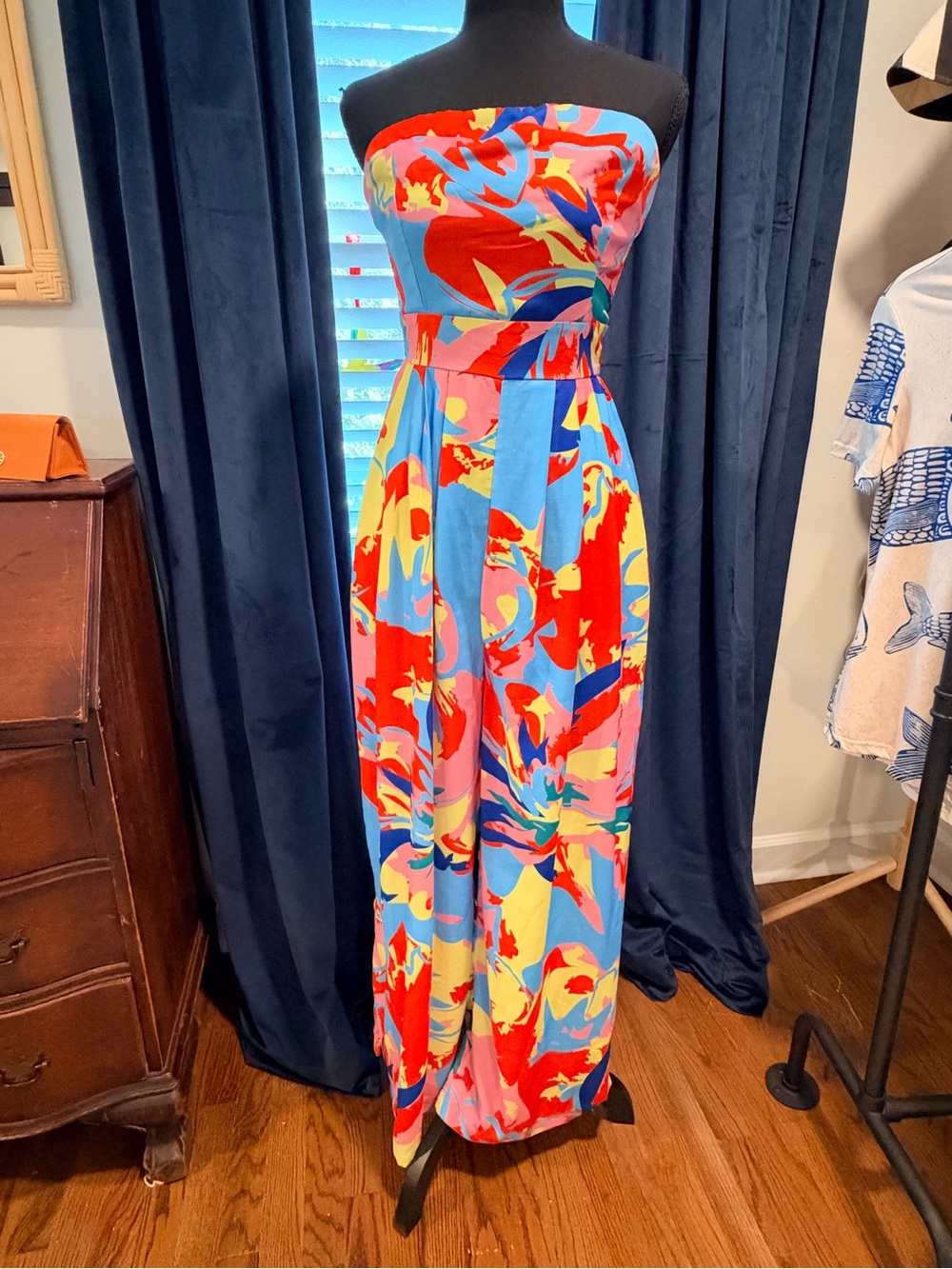 Strapless Tropical Print Jumpsuit